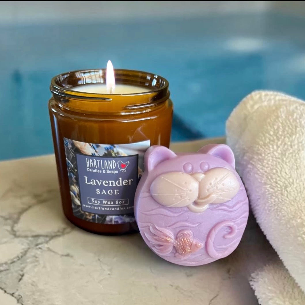 Lavender & Sage Candle Soap Set Kitty
