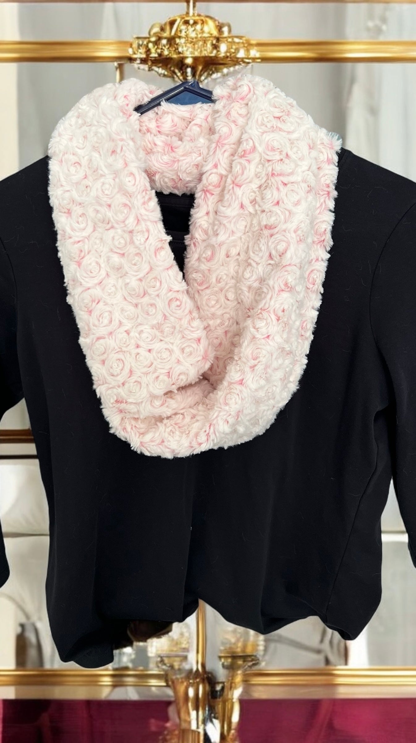 Handmade Luxe Minky Infinity Scarf-White and Pink